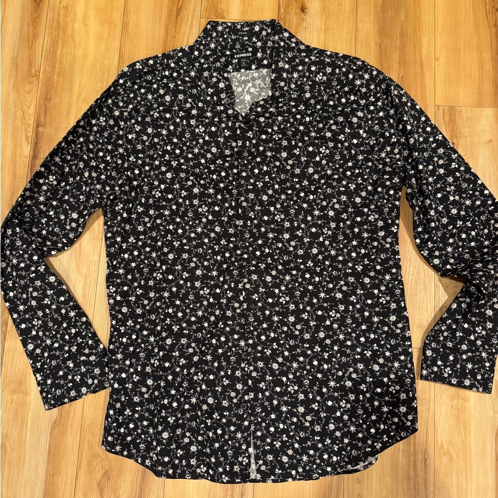 Express Black and White Floral Button Down Shirt